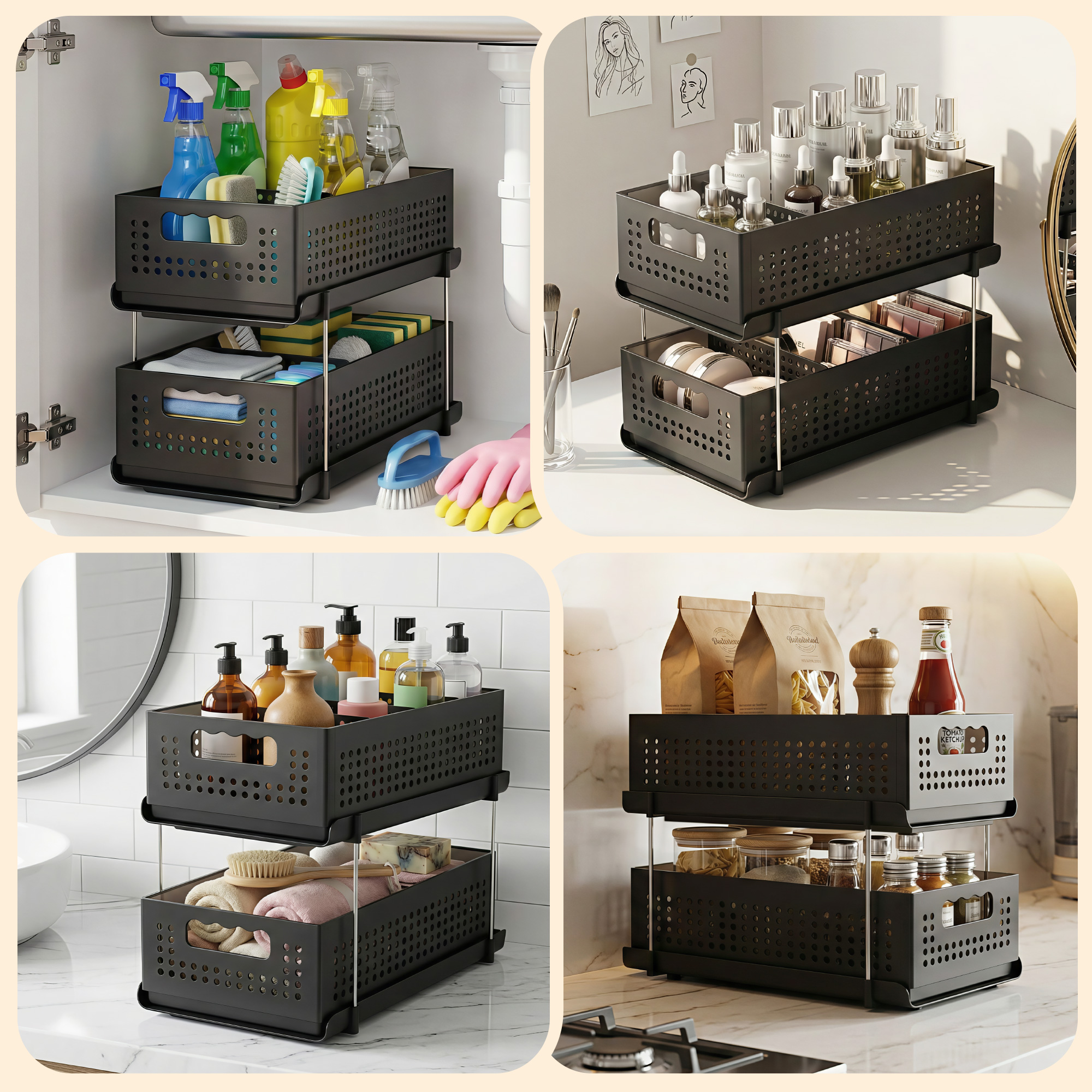 Artiss Under Sink Organizer 2 Tier Pull Out Drawer with Removable Baskets & Divider — image 6