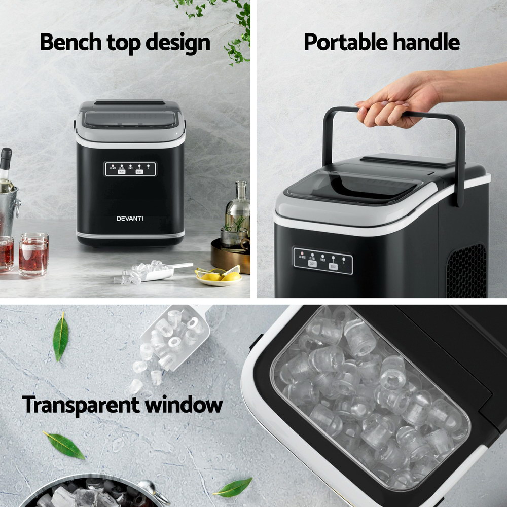 Devanti Ice Maker Machine Portable 12kg Countertop w/Self Cleaning 1.3L Black — image 5