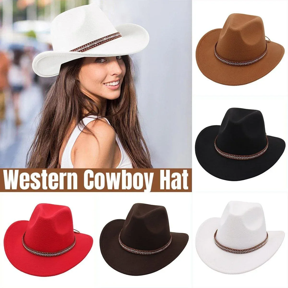 Western Cowboy Hat American Wool Felt Jazz Hat for Men Women Upside Down Top Hat - Black โ image 2