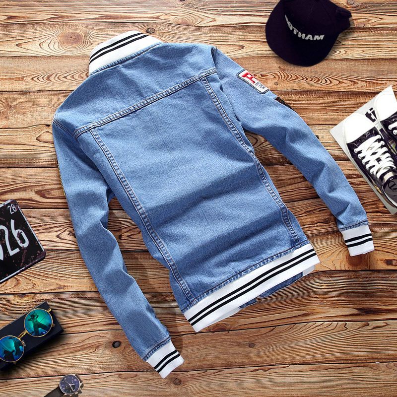 Aishini Men Jacket Spring Autumn Slim Fit Cotton Blue 3XL Size: 3XL; Height (cm): 185-190; Weight (kg): 95-105; Bust (cm): 116; Shoulder width (cm): 48; Length โ image 3