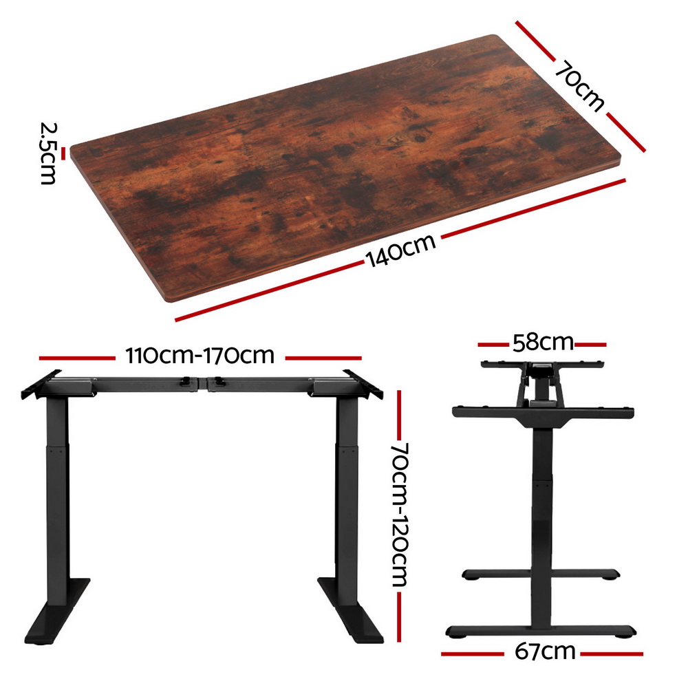 Artiss Standing Desk Motorised Dual Motor Rustic Brwon 140CM — image 2