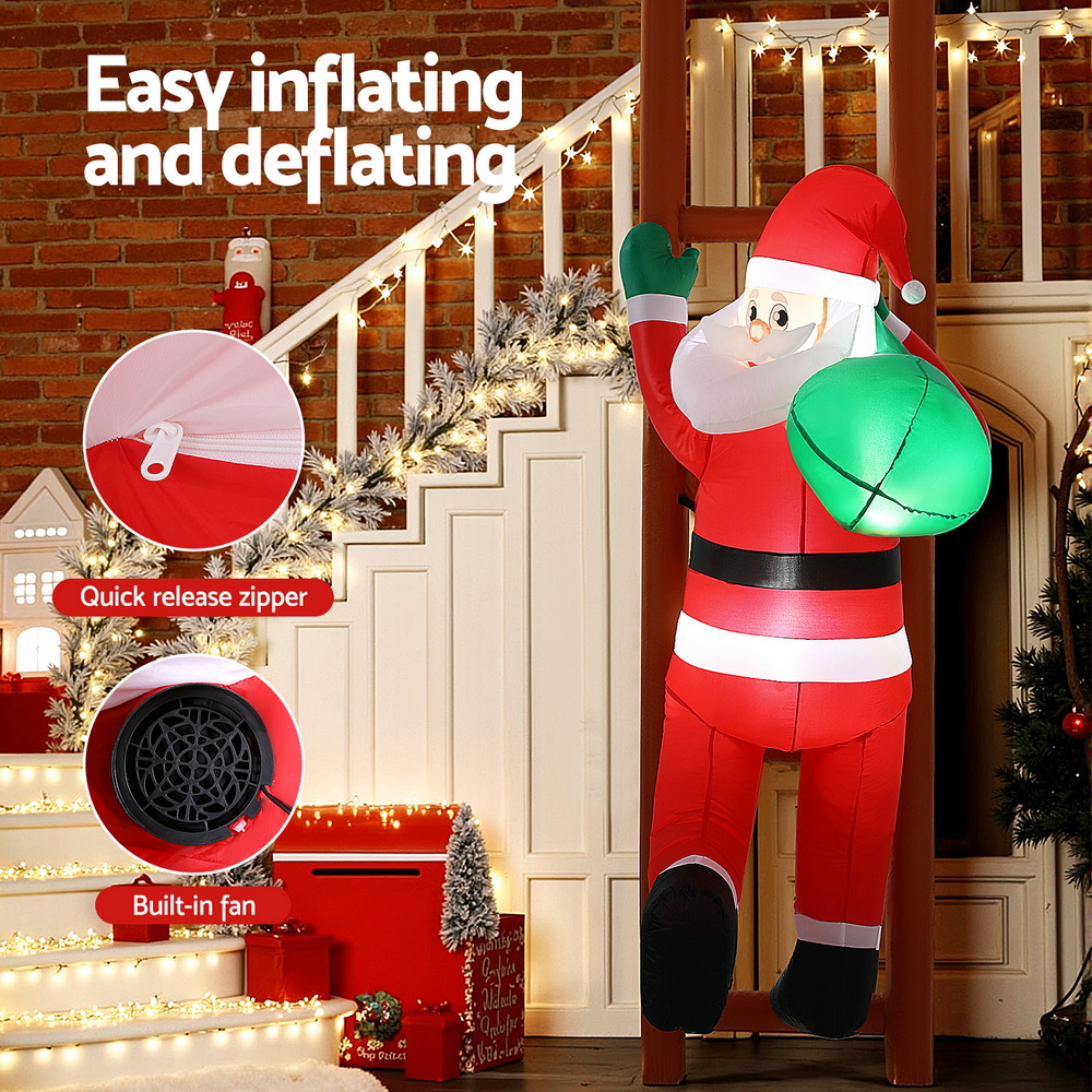 Jingle Jollys Christmas Inflatable Santa Climbing Ladder 2.45M Height LED Decorations Illuminated — image 5