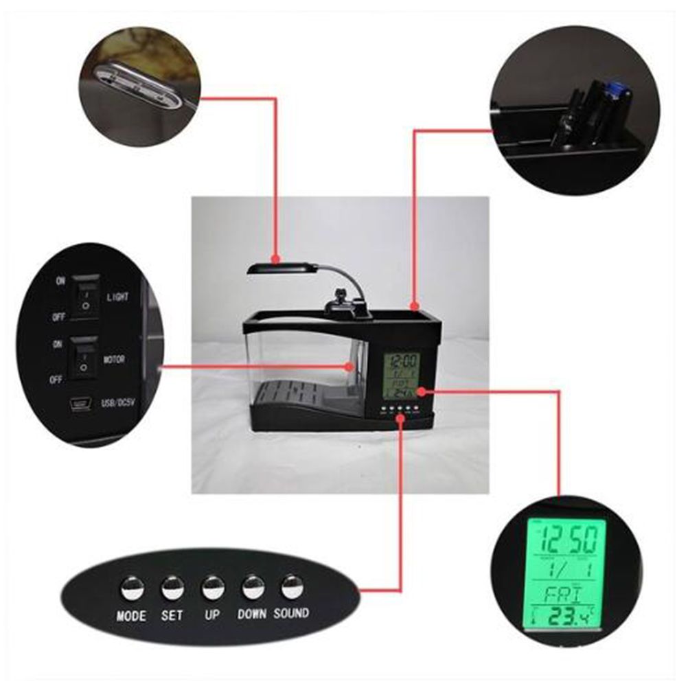 Multifunctional USB Mini Aquarium Fish Tank Aquarium with LED Lamp LCD Display Screen Clock Storage Box Fish Tank Aquarium — image 4
