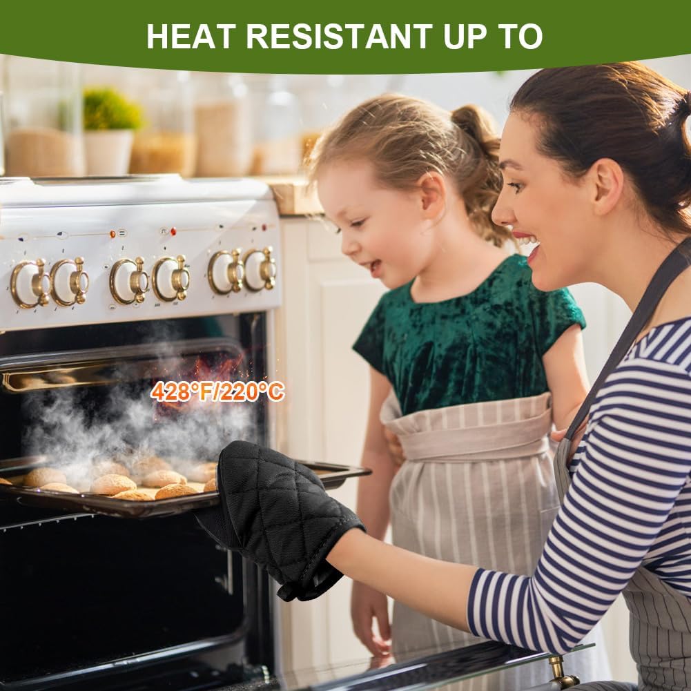 1 pair of short oven mitts made of neoprene cotton - black - with non-slip surface and hanging loop - suitable for cooking, baking and grilling — image 4