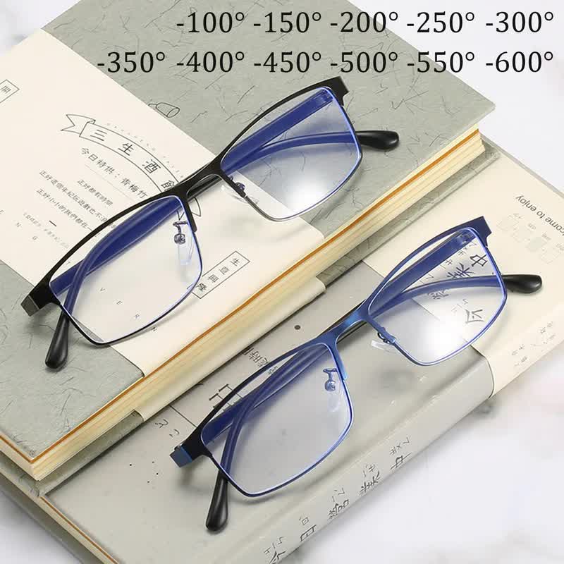 Anti-blue Light Myopia Glasses Ready-made Business Men Women Metal Square Glasses Diopter 0 -0.5 -1.0 -1.5 To -6.0 3 โ image 2