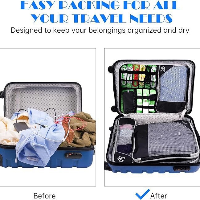 Grey Waterproof Travel Compression Packing Cube Set of 5 Sizes with Carry Handles - 50% Space Saving Breathable Nylon Luggage Organizer — image 4
