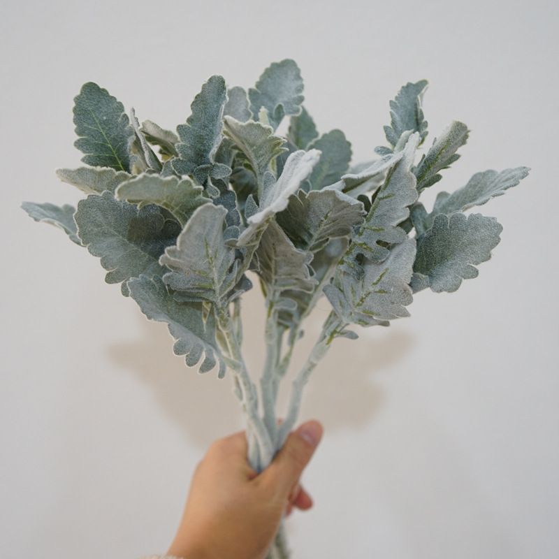 4pcs,Ins Grey Simulation Plant Silver Leaf Chrysanthemum Plush Sheep Horn Leaf Home Decoration Ornament Versatile — image 5