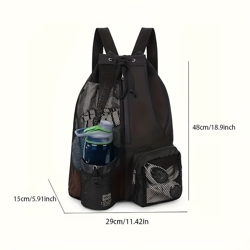 Green Mesh Drawstring Backpack - Lightweight Sports and Beach Bag with Pockets โ image 2