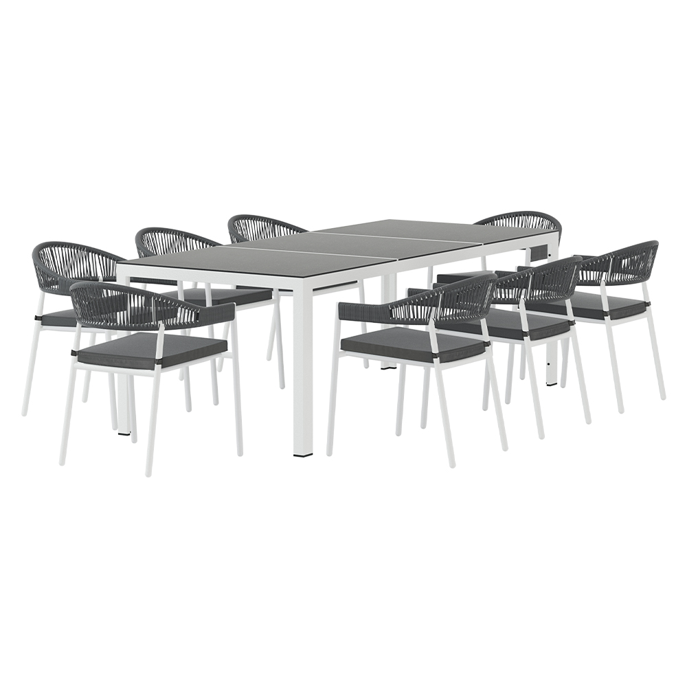 Gardeon Outdoor Dining Set 9 Piece Steel Table Chairs Setting White โ image 3