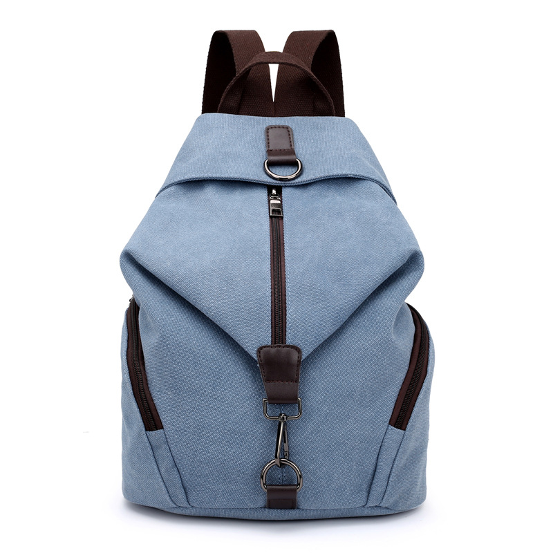 Light Blue Women's Vintage Canvas Backpack Casual Daypack Retro College School Bag Large Capacity Rucksack for Travel Work & Daily Use
