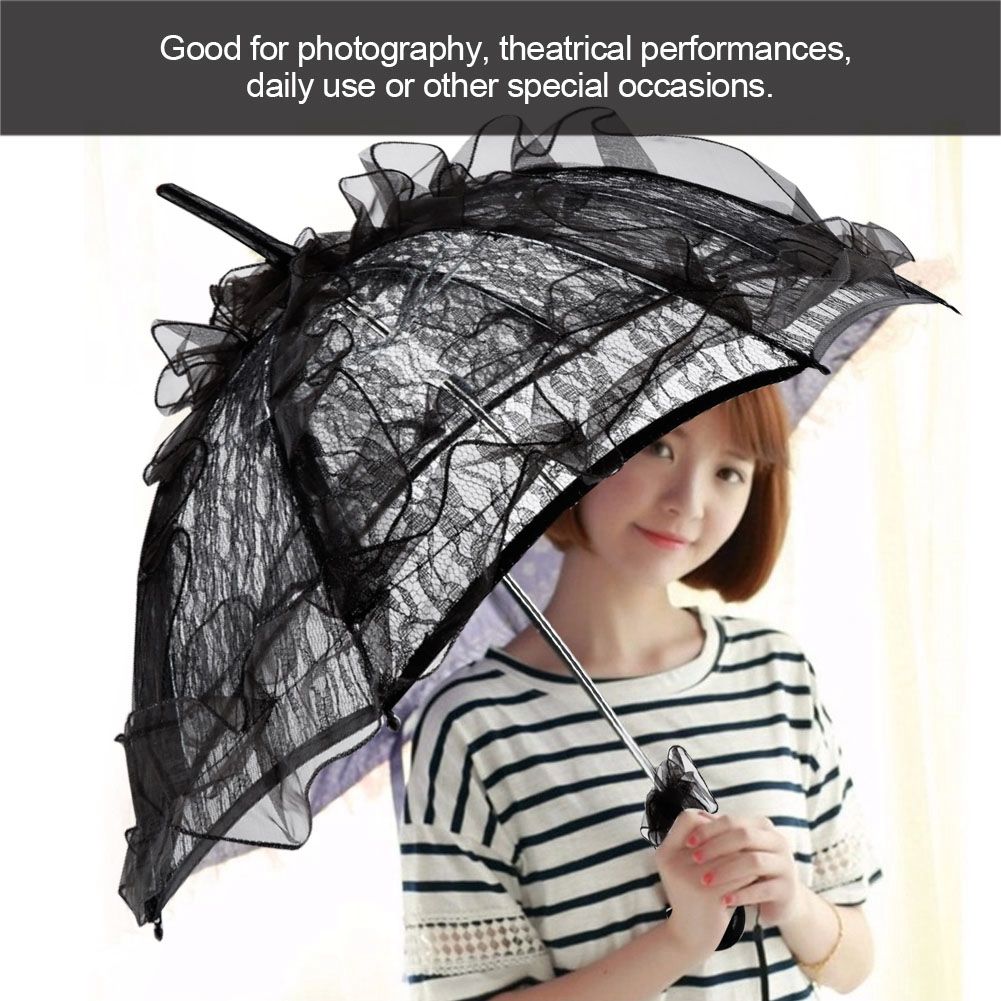Black Color Lace Umbrella Parasol for Lady Women Party Decor Dancing Photography Prop — image 5