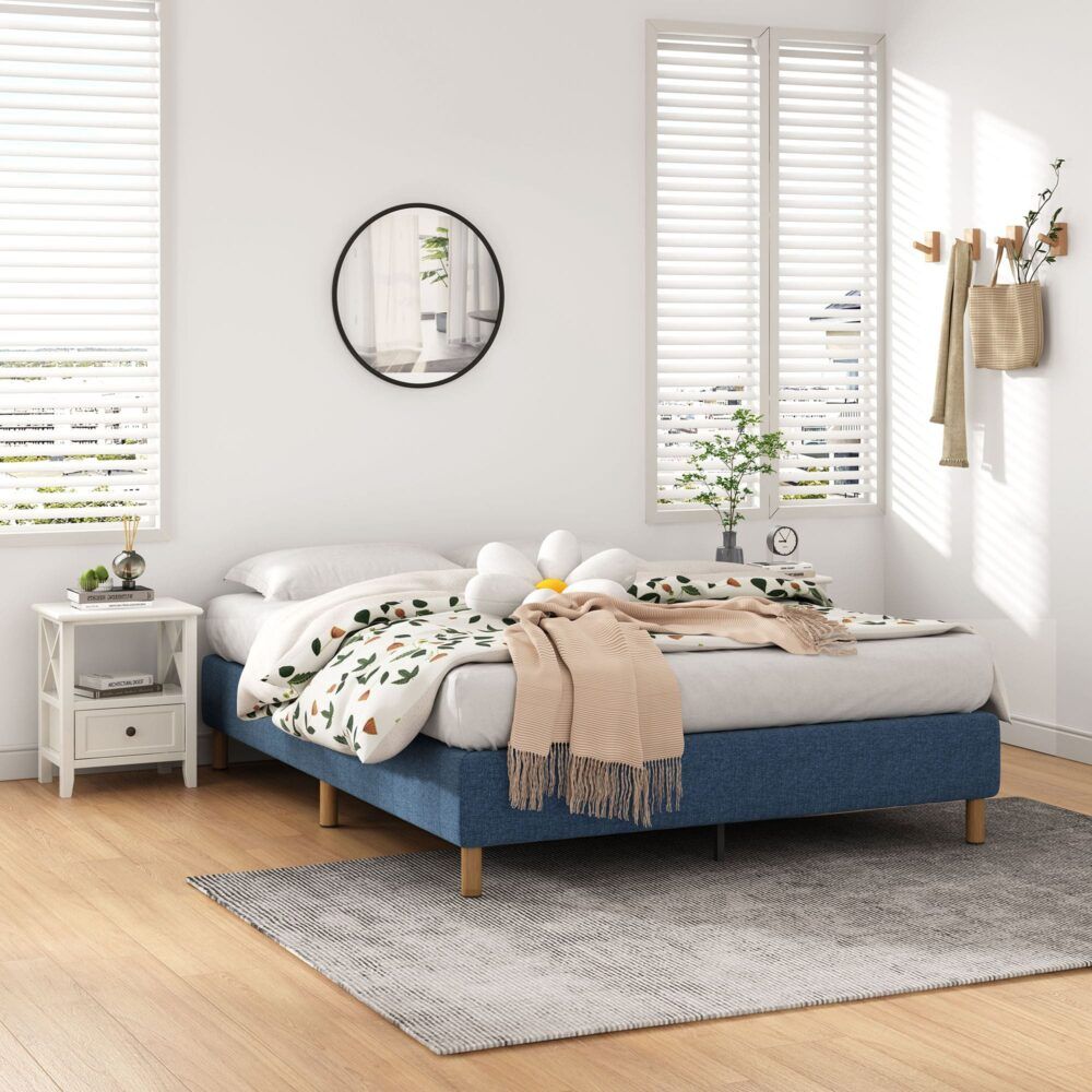 Metal Bed Frame Mattress Foundation Blue – Queen — image 5
