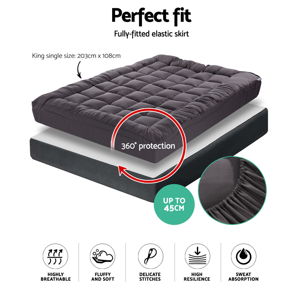 Giselle Bedding Bamboo Charcoal Filling Pillowtop Topper 1000GSM 5cm Thick Pillowtop Pad for Back Pain Relief Washable with 45cm Deep Pocket King Single โ image 2