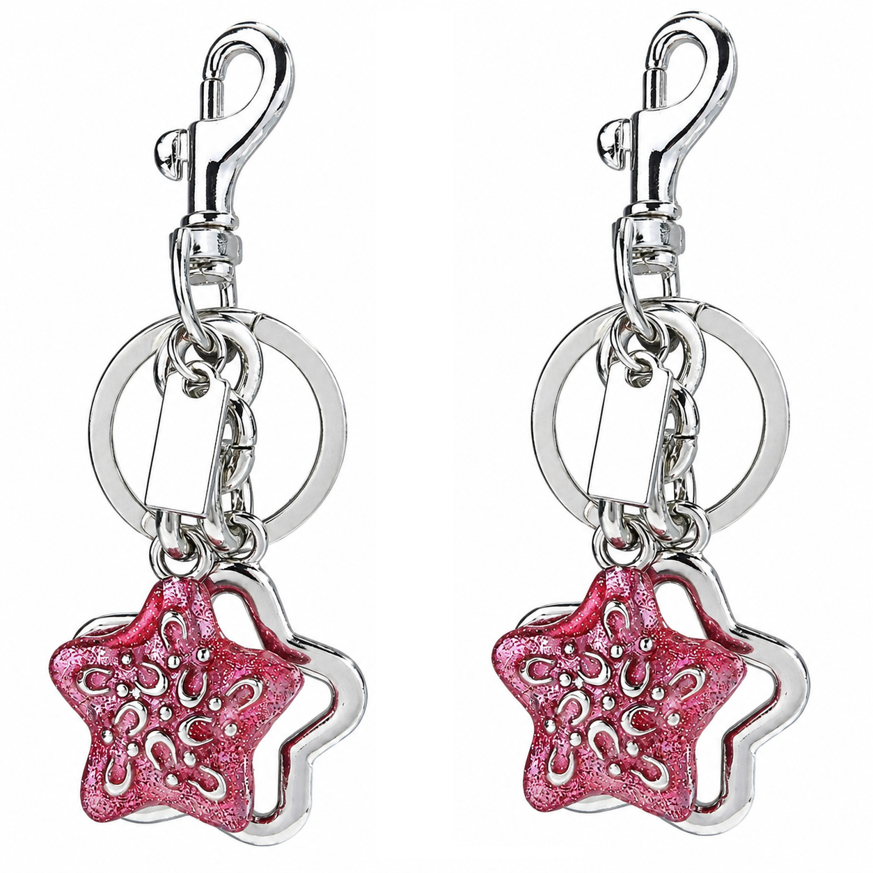Star pattern Keychain Bag Charm Silvery(Pack of 2)- Metal Alloy Pendant with Lobster Clasp, 4.3cm Decorative Accessory for Handbags, Backpacks, and