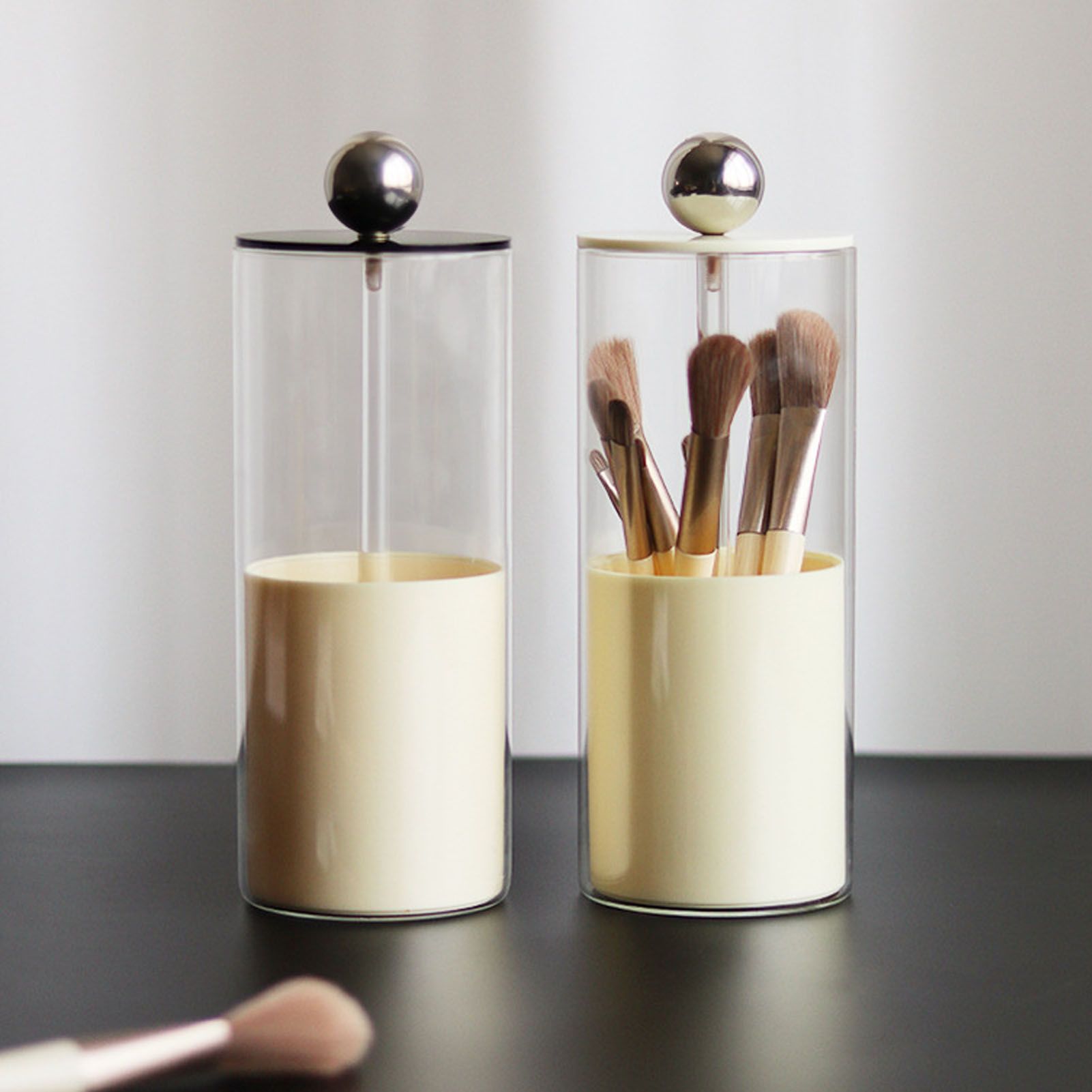 Makeup Brush Holder Organizer with Lid Liftable Dustproof Makeup Brushes Container for Vanity Desktop Countertop Nordic Style Milky White Cover โ image 6