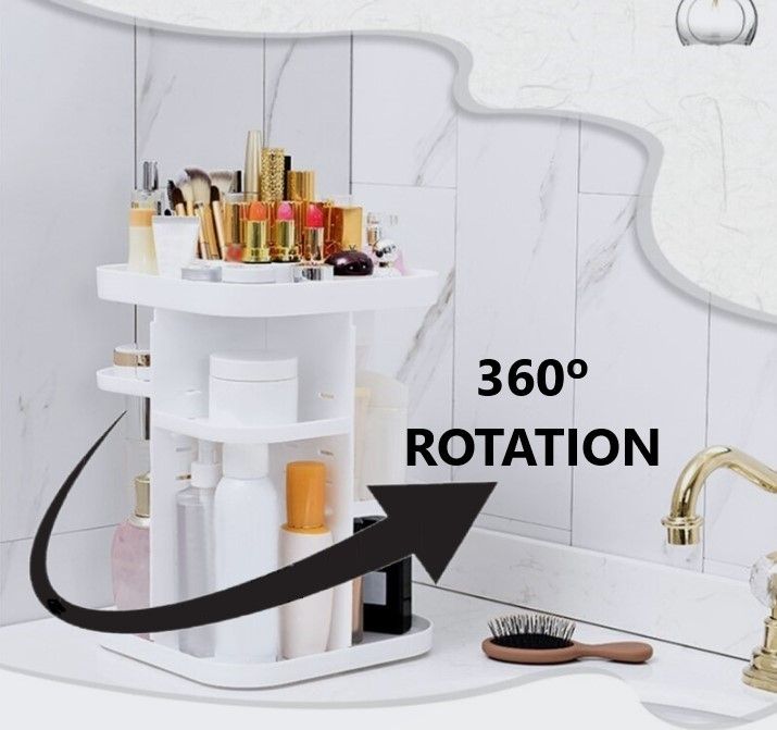 360 Rotating Large Capacity Makeup Organizer for Bedroom and Bathroom (White) โ image 3