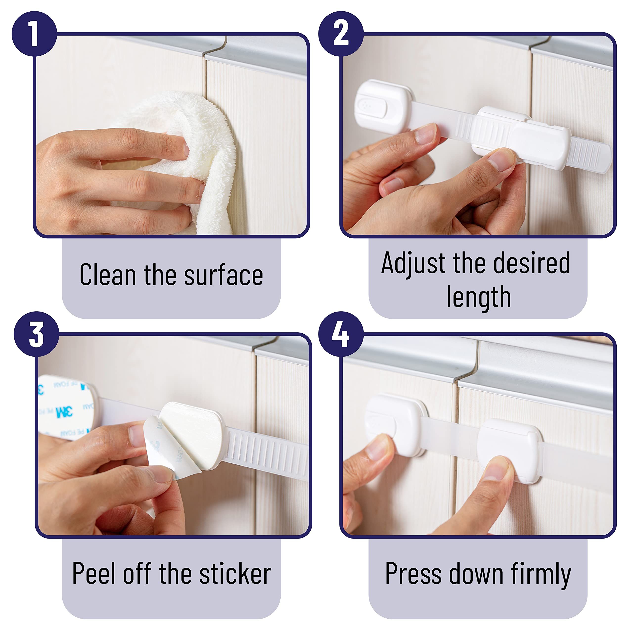 Child Safety Cabinet Locks - (6 Pack) Baby Proofing Latches to Drawer Door Fridge Oven Toilet - Adjustable Strap No Drill No Tool โ image 5
