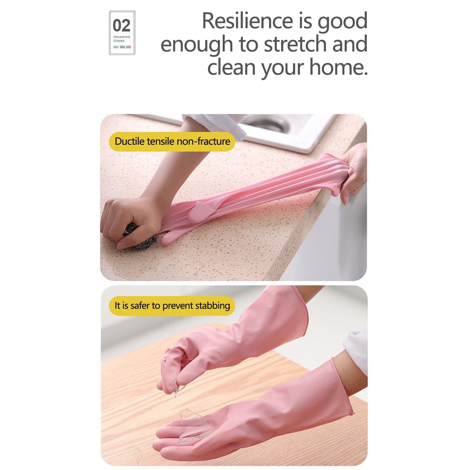 1 Pair Rubber Gloves for Dishwashing Cleaning, Cotton Lined Household Gloves, Waterproof Gloves for Kitchen Bathroom, Reusable Gloves, Pink, Size L — image 5