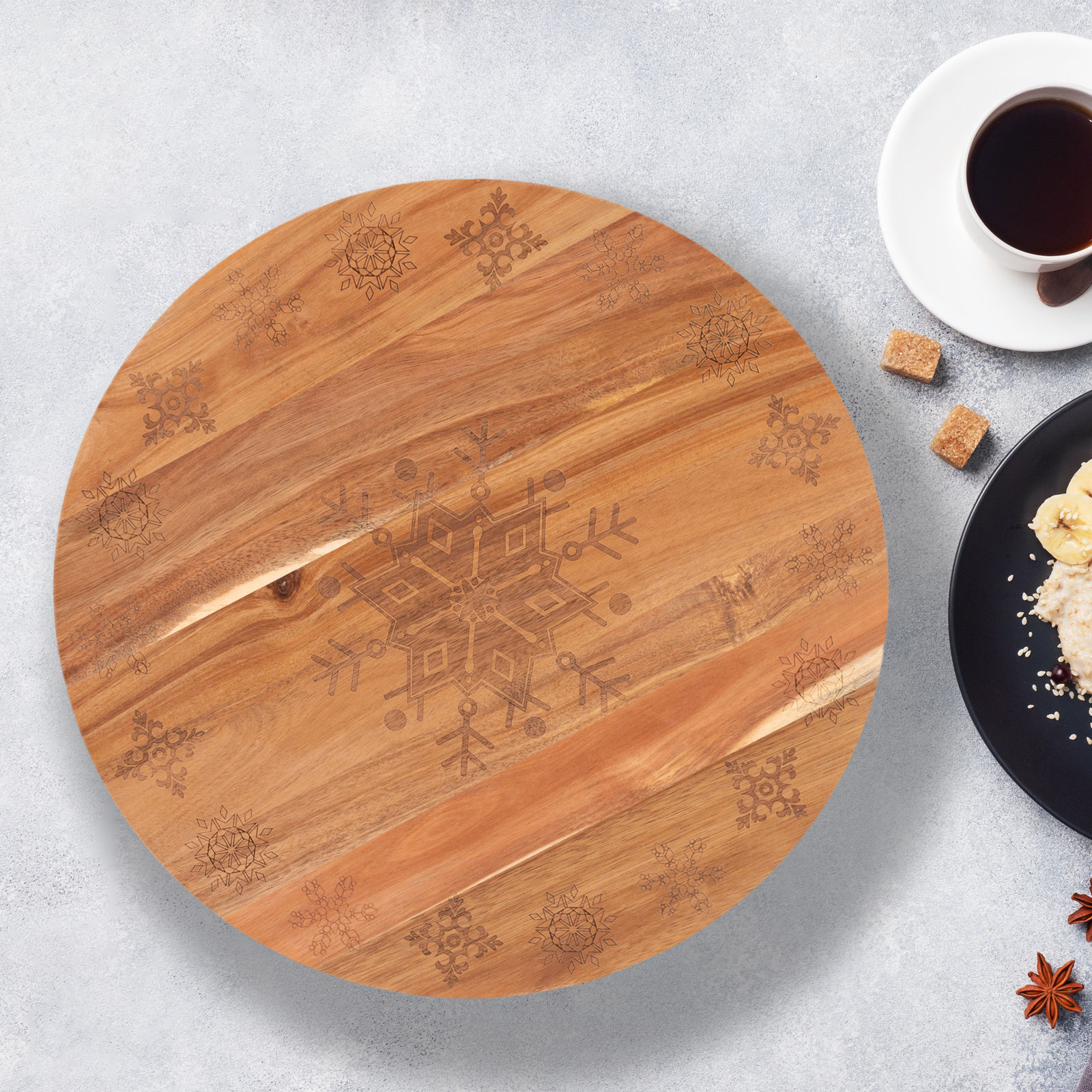 Bread and Butter 18 Inch Wooden Lazy Susan Tray - Wood Snowflake โ image 3
