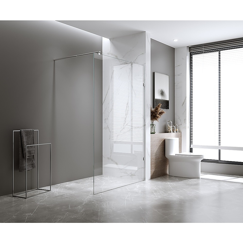 110x200cm Glass Shower Screen with Nickel U-Brackets and Square Pole โ image 3