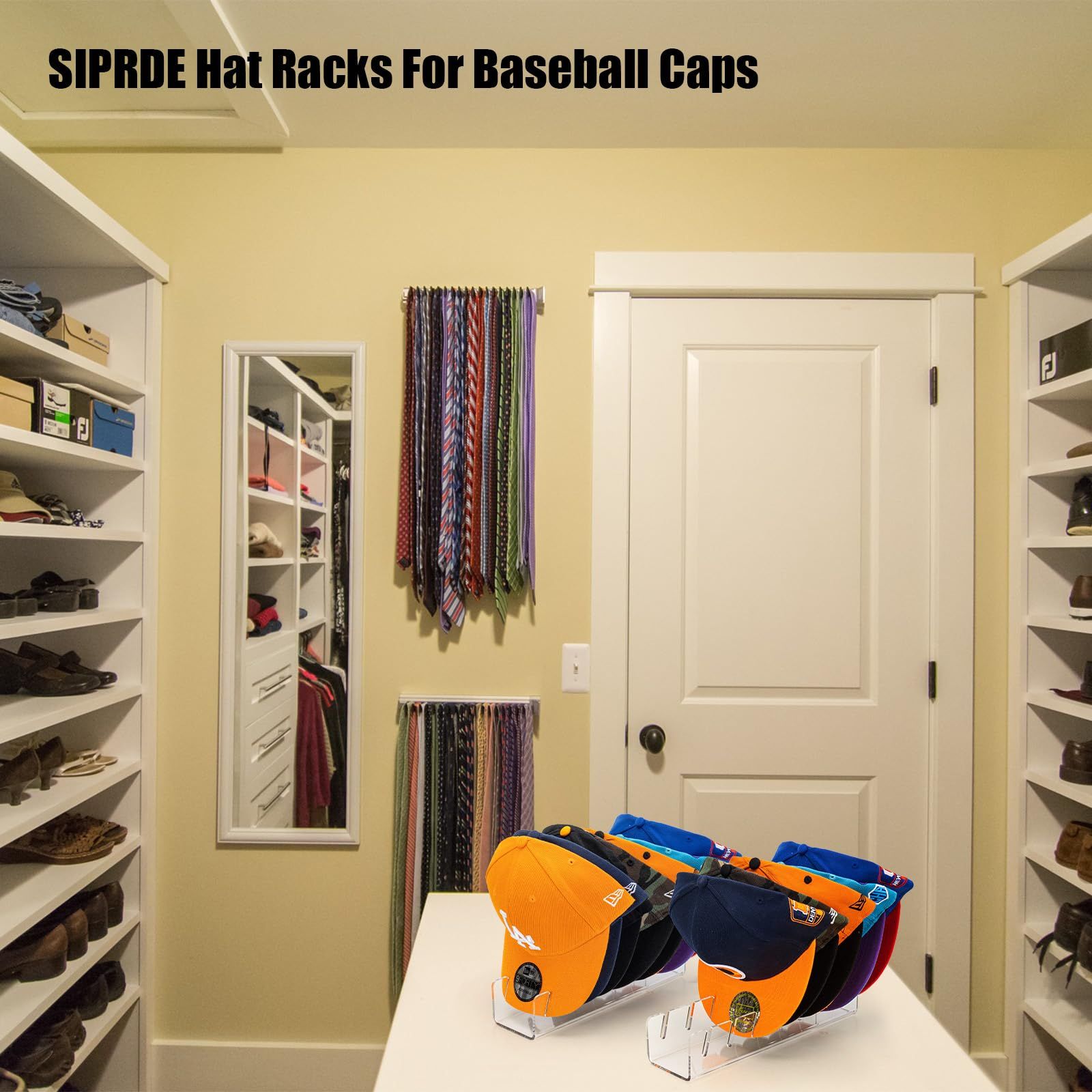 Hat Stand for Baseball Caps Display and Organizer - 2 Pack, No Install Acrylic Hat Holder for 14 Baseball Caps for Bedroom — image 3