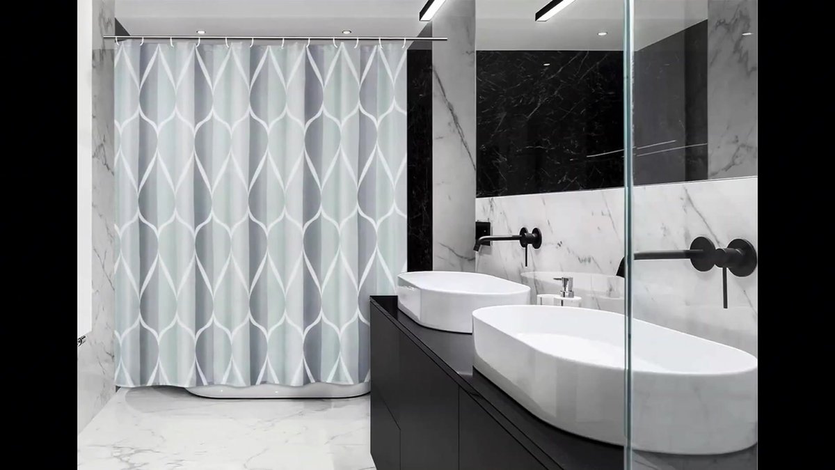 Anti-Mold Shower Curtain - Waterproof - 120 × 180 Cm - Waterproof Washable Anti-Mold Polyester Shower Curtains - Grey - With 8 Shower Curtain Hooks — image 2