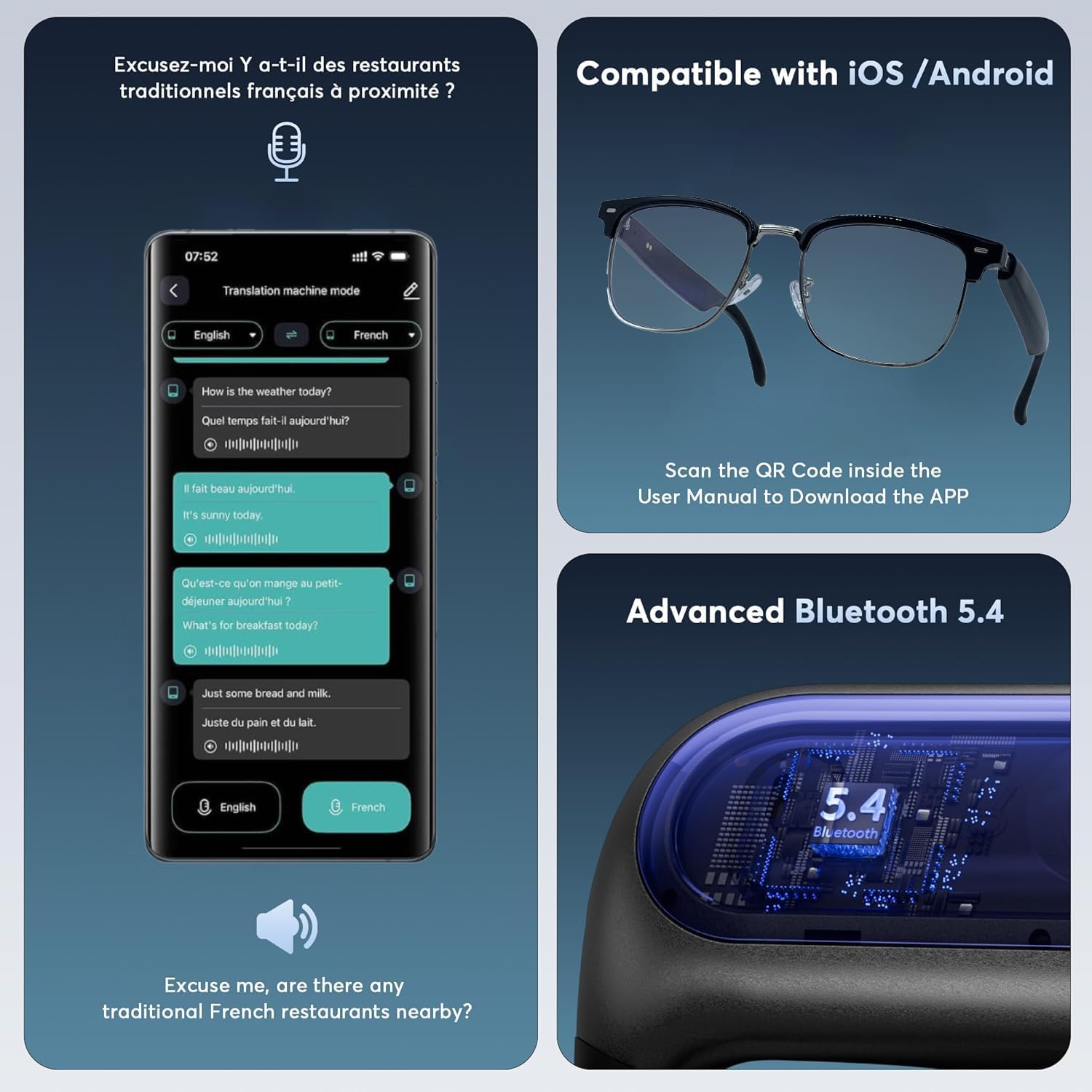 AI Smart Translation Glasses: 110+ Languages, Photochromic Lenses, Bluetooth – Ideal for Travel, Business & Daily Use(black) — image 6