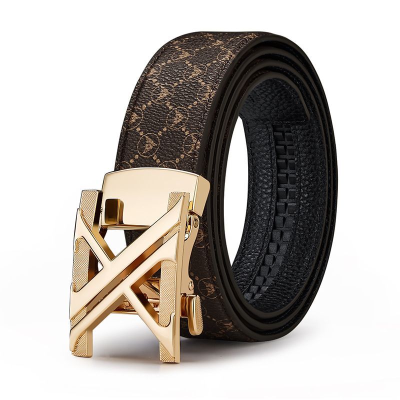 Men'S Genuine Leather Belt X-Shaped Buckle Men'S Accessories Trendy Belt - Gun buckle khaki strap - Size 115cm — image 4
