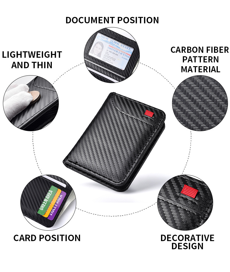 Coffee-colored Sleek Carbon Fiber Vertical Wallet for Men - Slim Bifold Card Holder with Clear ID Window โ image 4