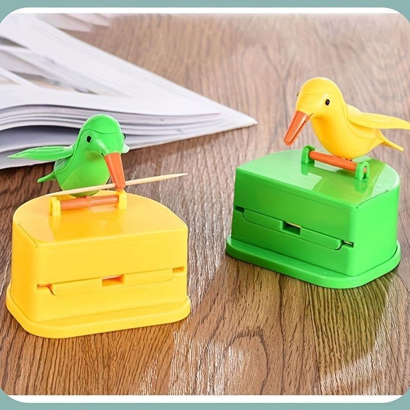 Creative Smart Bird Toothpick Holder Yellow Bird Green Bottom Box — image 4