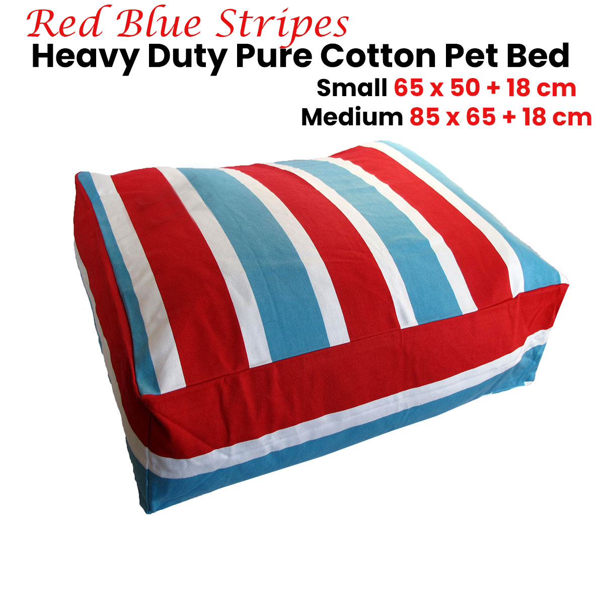Heavy Duty Pure Cotton Pet Dog Bed Cover Small Blue Red Stripes — image 2