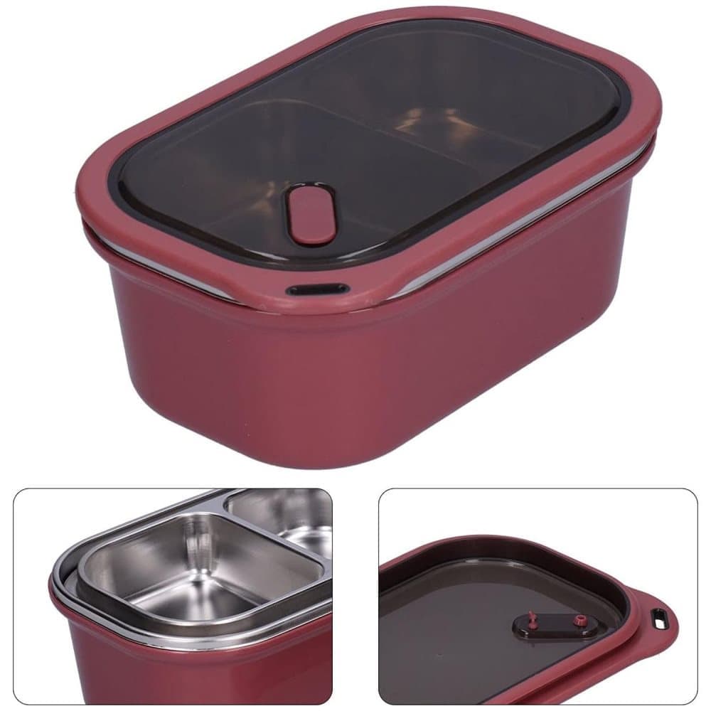 1200ml 2 Compartments Leak-Proof Stainless Steel Lunch Box with Spoon, 304 Stainless Steel, RED — image 5