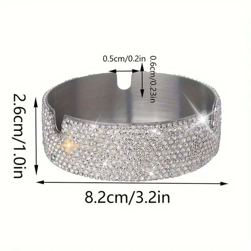 Ashtray,Stainless Steel Ashtray with Lid Bling Crystal Diamonds,Cigarette Ashtray for Indoor or Outdoor Use,Ash Holder for Smokers,Desktop Smoking Ash Tray for — image 3