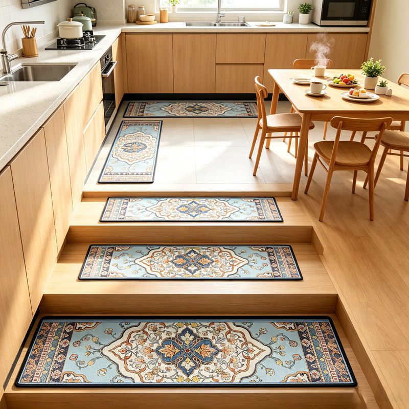 4 Pcs Blue Vintage Floral Non Slip Stair Treads, Adhesive Carpet Runners for Wooden Steps Pets and Seniors, 8 × 30 in — image 3