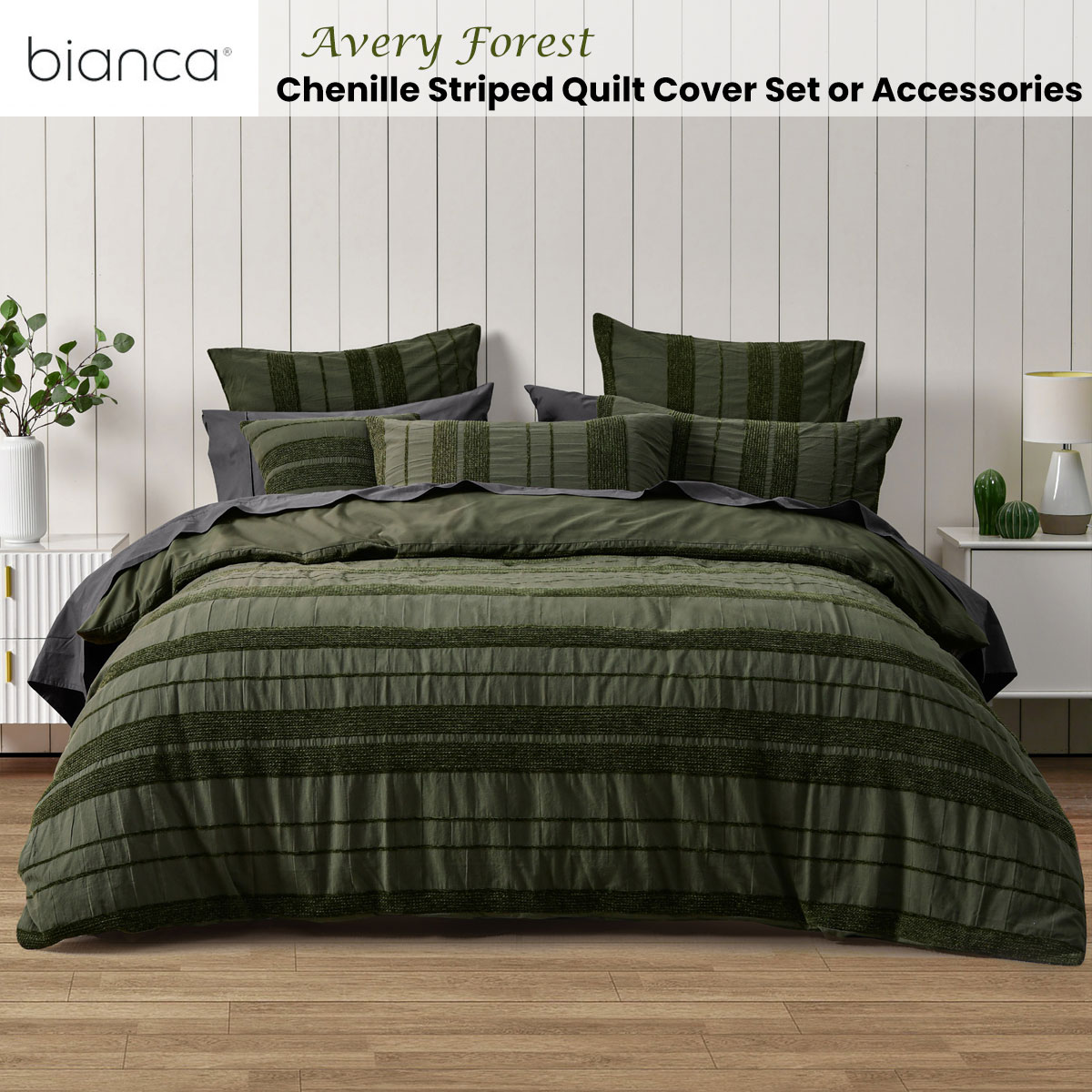 Bianca Avery Forest Chenille Striped Quilt Cover Set Super King — image 2