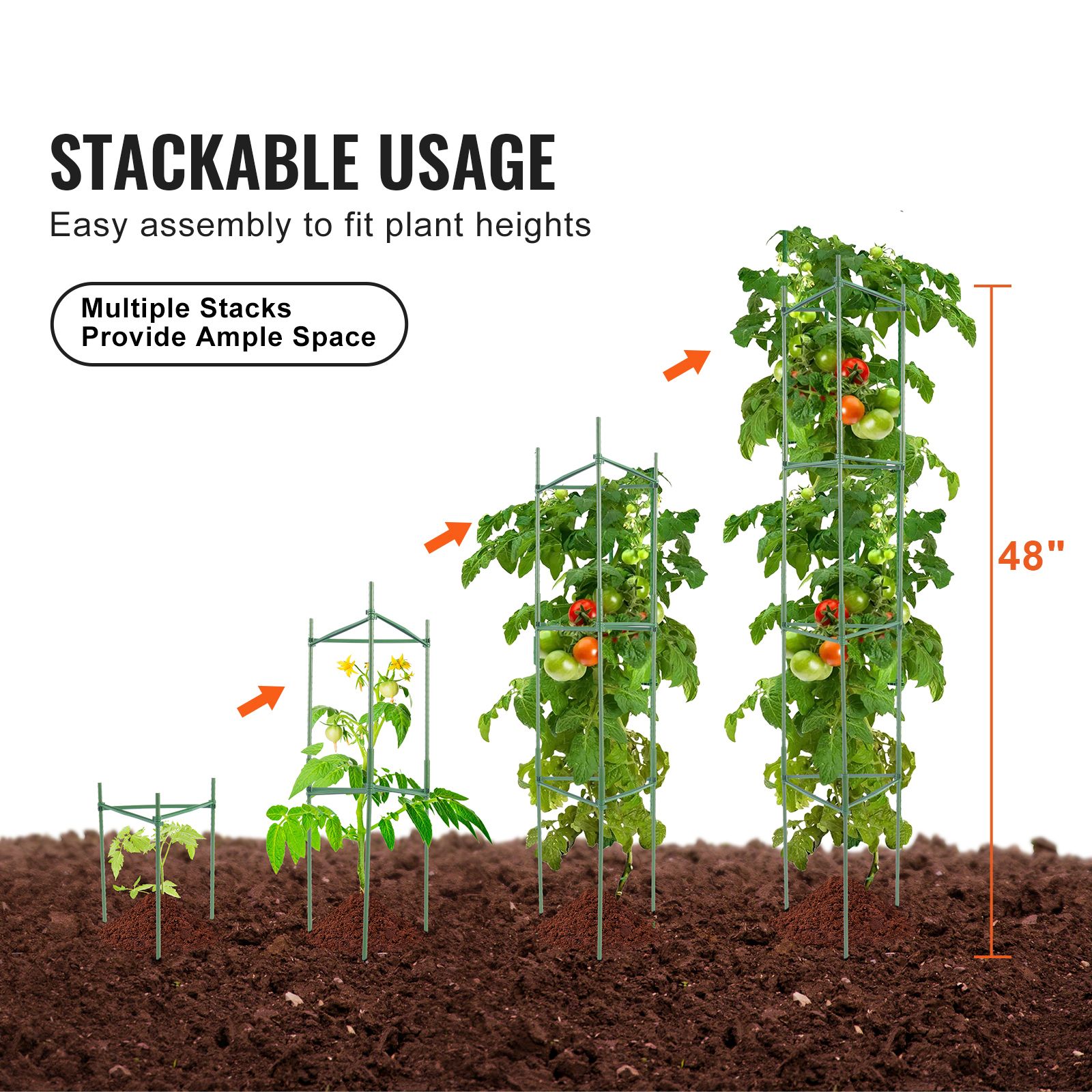 6 Packs Tomato Cages for Garden, 1230 mm Tomato Trellis Plant Stakes Support, Stackable Tall Plant Support Cage, for Raised Garden Bed, Vegetables Flowers and — image 2