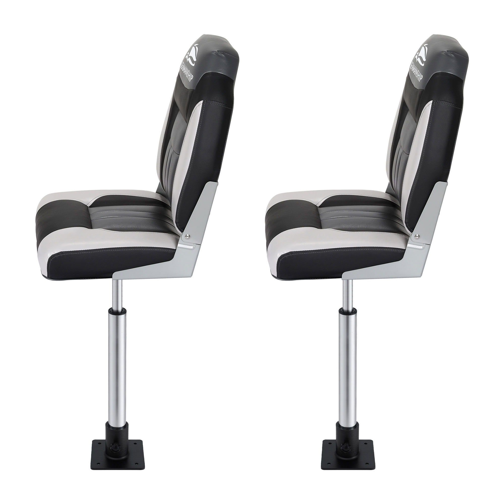 Seamanship 2X Folding Boat Seats with 2X Adjustable Pedestals 55–75cm Marine Seat Swivel High Back 12cm Padding Black — image 3