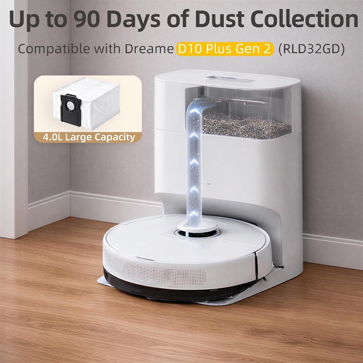 10-Pack 4-Liter Dust Bags Compatible with Dreame D10 Plus Gen 2 Robot Vacuum (RLD32GD), 10 × 4L Disposable Replacement Vacuum Bags — image 4