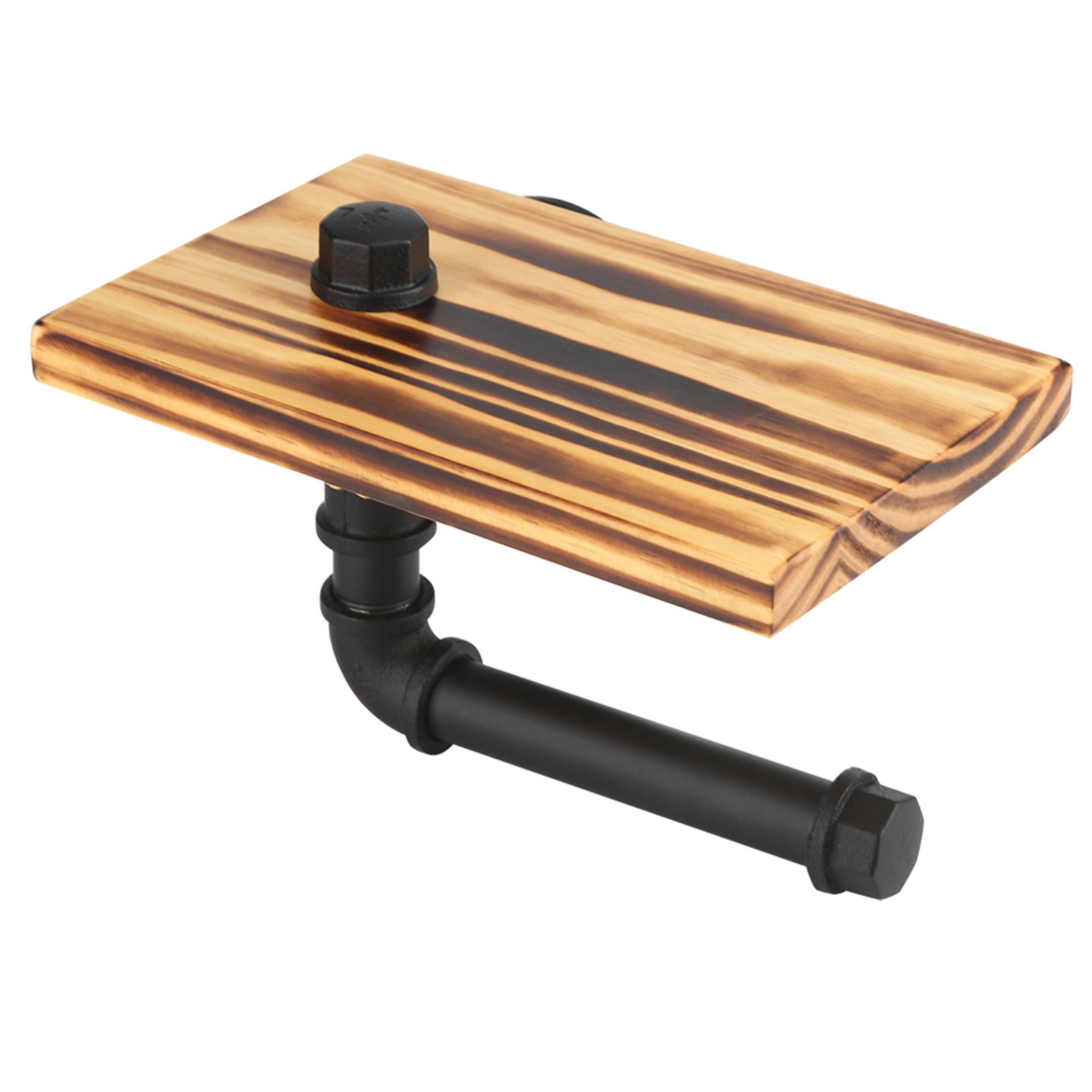 lIron Pipe Wall Mount Paper Holder Rack Wood Shelf Bathroom Toilet — image 3