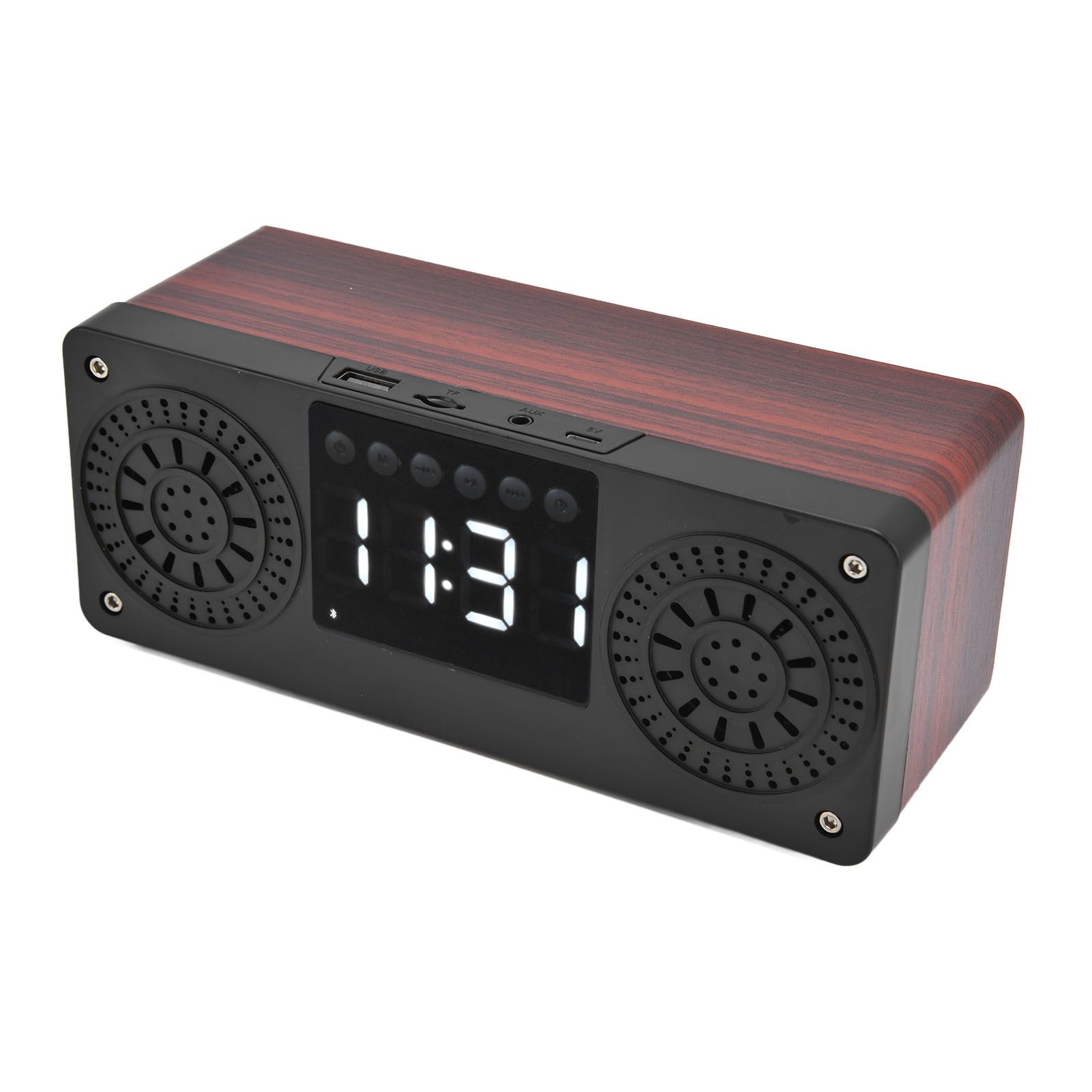 Speaker Red Double Speaker Digital Display Clock 360° Three Dimensional Surround Wooden Speaker Subwoofer — image 5