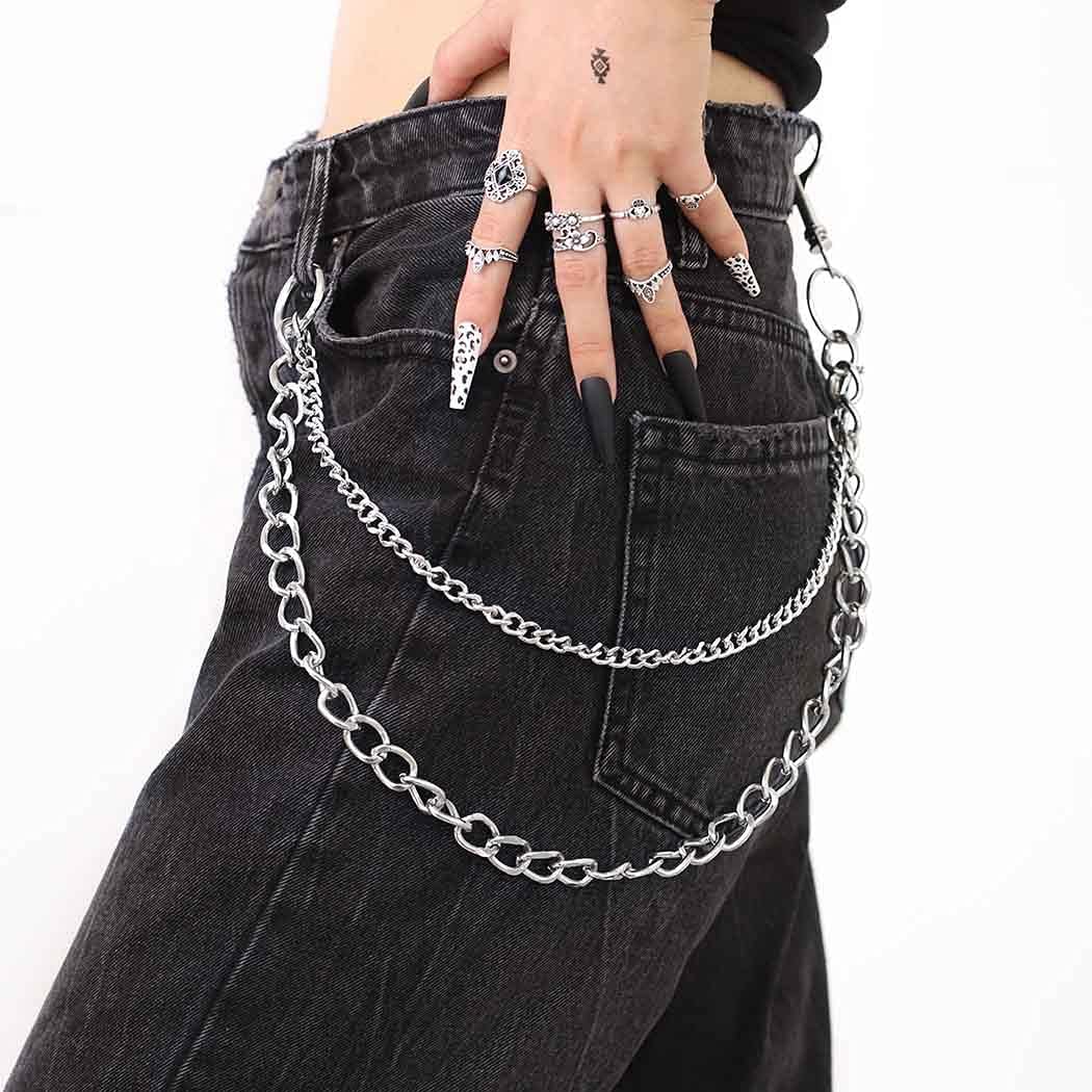 Bomine Hip Hop Pants Jean Chain Goth Punk Silver Trousers Chains Biker Heavy Thick Wallet Pocket Chains Silver Keychains Body Jewelry for Men and Women โ image 5
