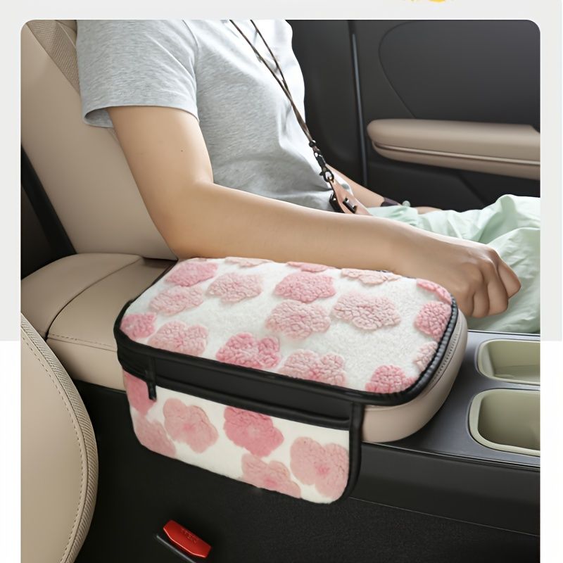 Plush Car Center Armrest Box Cushion, with Storage Bags on Both Sides, Can Store Receipts, Credit Cards, Bills, Warm Hands in Autumn And Winter, Car Interior — image 3