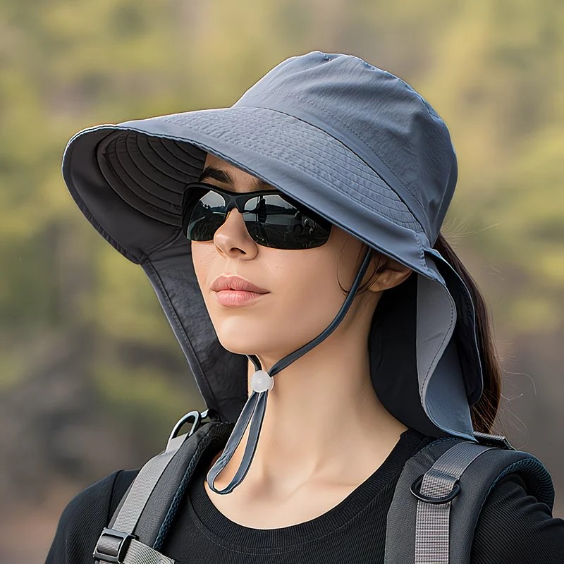 khaki Fashion Wide Brim Sun Hat with Ponytail Hole - Bohemian Baseball Cap Design, Visor, Breathable Polyester — image 3