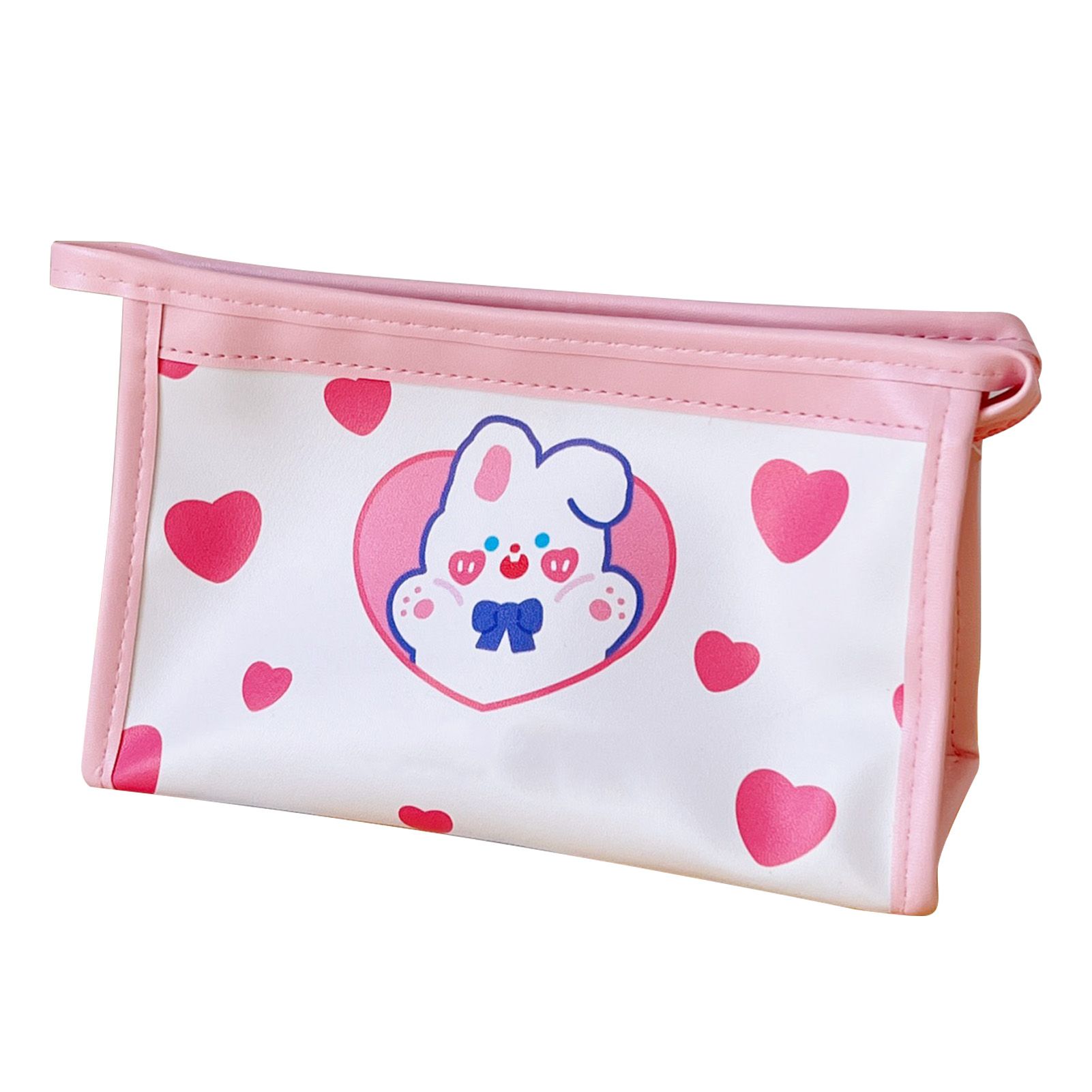Pencil Case Cute Love Bunny Cartoon PU Large Capacity Stationery Bag for Makeup Gift