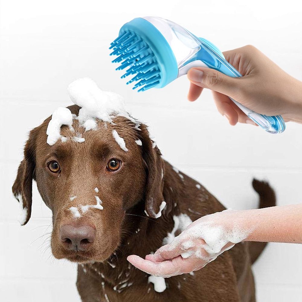 Pet Bath Brush,3x7Inch 2 in 1 Dog Bath Brush with Built-in Shampoo Dispenser,Green Pet Grooming Massage Scrubbers,Durables and Convenient,Easys to Use,for Long Short Haired Dogs Cats