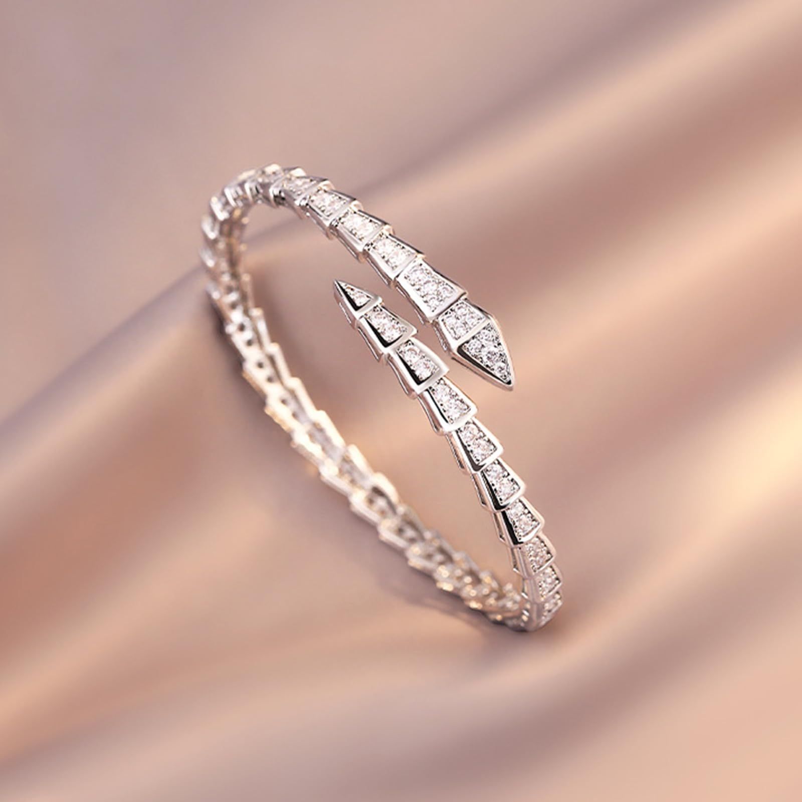 Crystal Cuff Bracelet for Women - Fashion Cubic Zirconi Silver Snake Bracelet Charm, Bangle Jewelry Gift for Anniversary Party — image 5