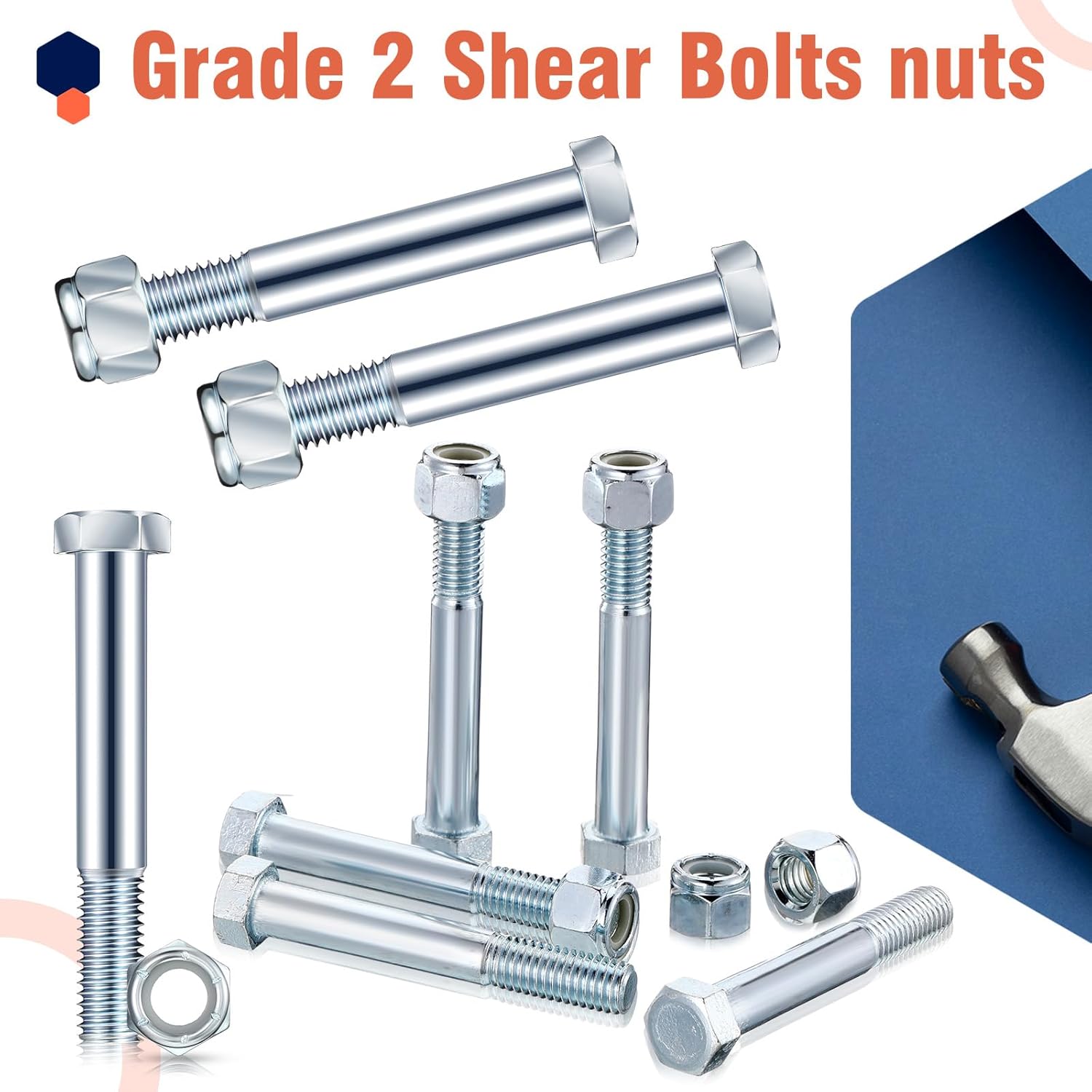 5 Pack Grade 2 Shear Bolts for Rotary Cutters Bolts and Lock Nuts Kit 1/2" x 3-1/2" with Nylock Nuts Fit Brush Cutter Tractor Gearboxes Compatible with Rotary — image 4