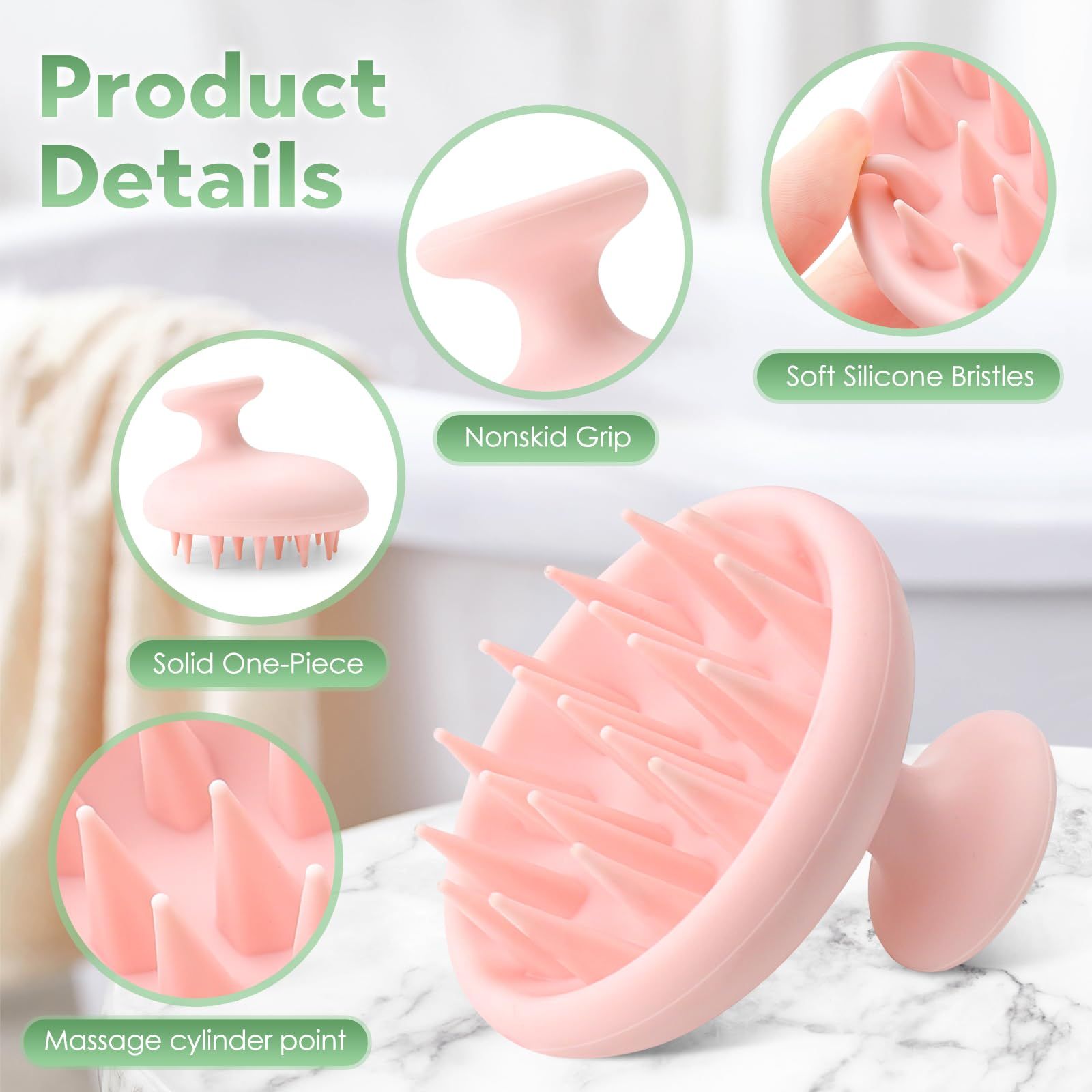 Silicone Scalp Scrubber Shampoo Brush, Scalp Brush for Hair Growth Dandruff Removal, Hair Shampoo Brush for Scalp Exfoliator (Pink) โ image 5