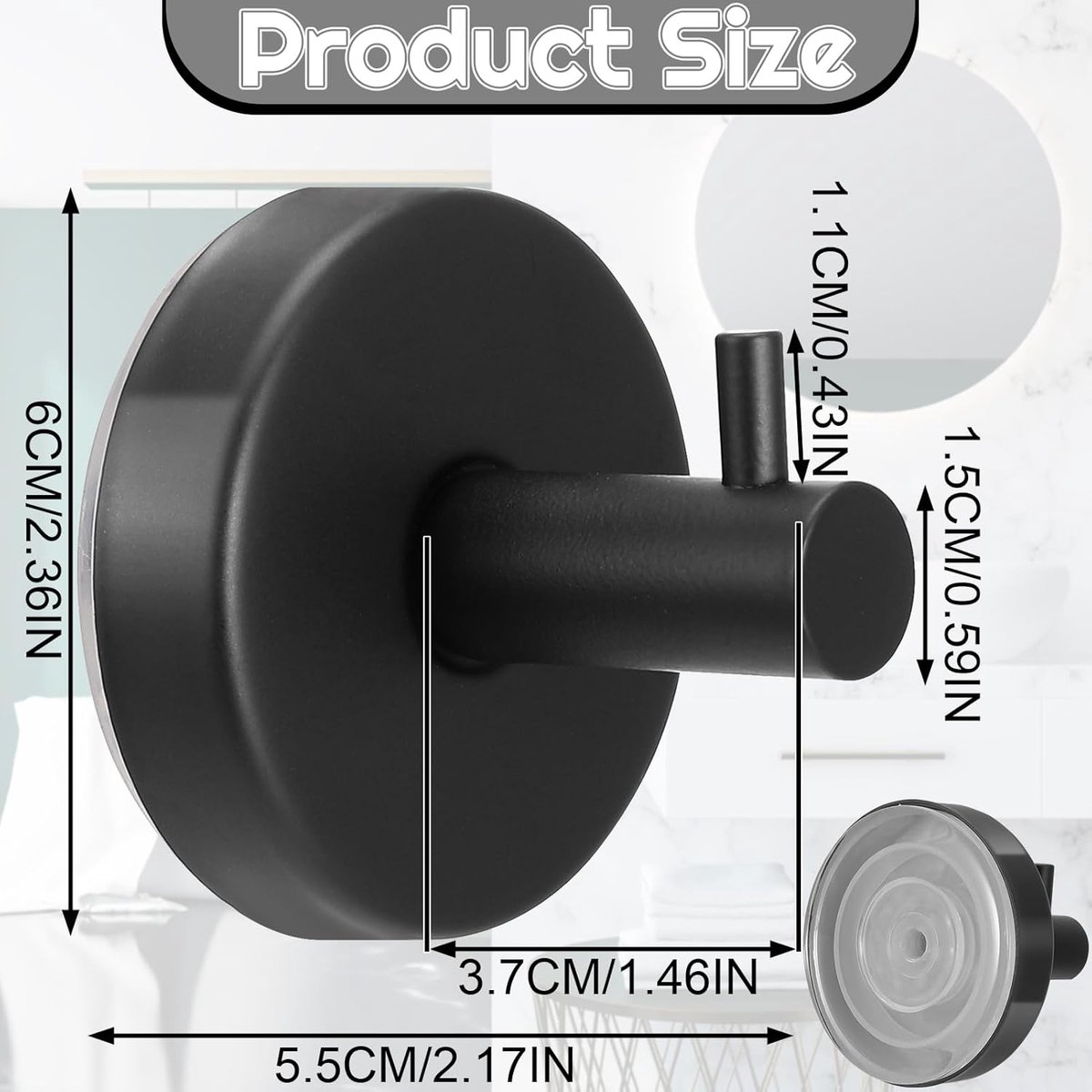 4 pieces - 6*6*5.5 cm - Suction cup hooks - Hooks with vacuum suction cup - towel hooks without drilling - waterproof - suction cup hook for shower, bathroom — image 5