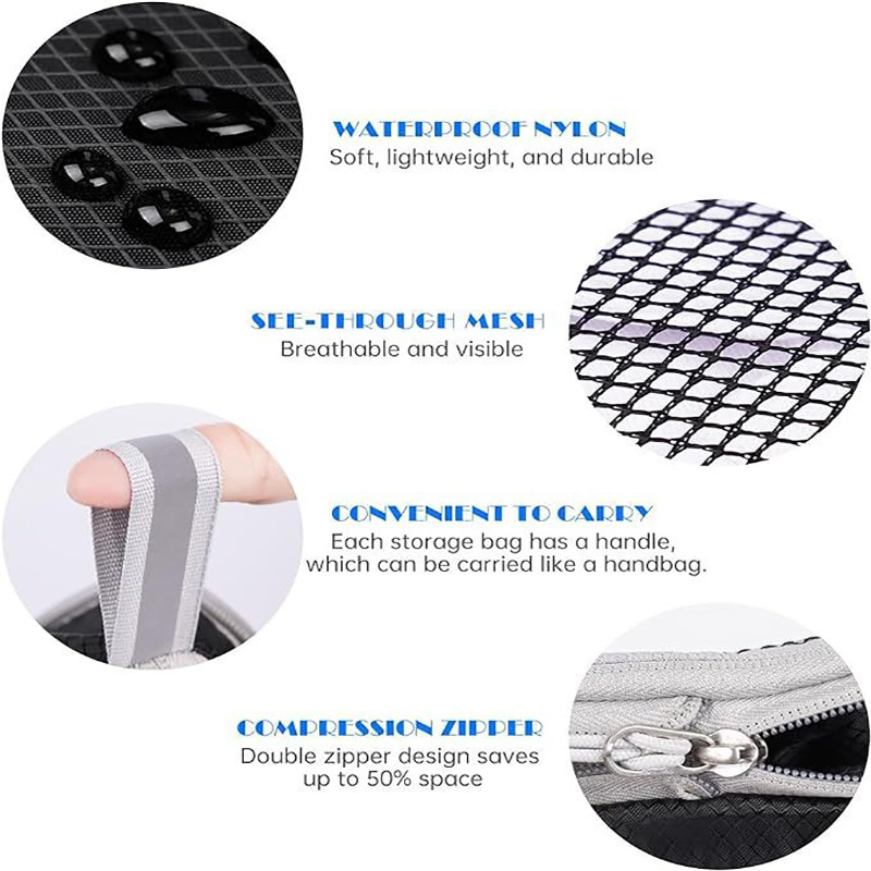 Blue Waterproof Travel Compression Packing Cube Set of 5 Sizes with Carry Handles - 50% Space Saving Breathable Nylon Luggage Organizer — image 3